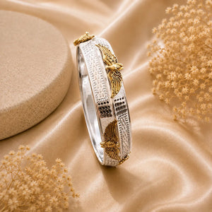 V-Shape 3 lines with Eagle Design Pure Silver Kada for men 30 gm, Silveradda