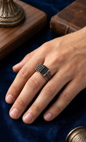 925 Sterling Silver Black Stone Ring for Men – Luxury Statement Design Silveradda