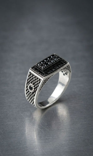 925 Sterling Silver Black Stone Rectangle Ring for Men Silveradda
