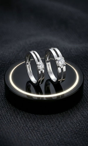 Solitaire 925 Sterling Silver Geometric Couple Ring Set | Silveradda