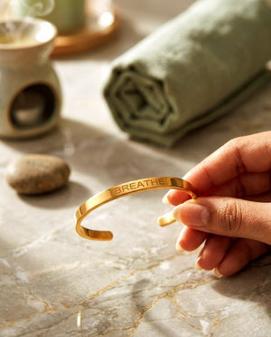 Breathe Engraved kada for Women – Minimal Inspirational Cuff | Silveradda