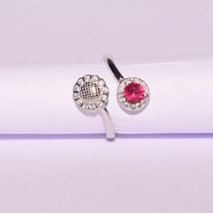 925 Silver Pink Stone Floral Ring for Women | Silveradda