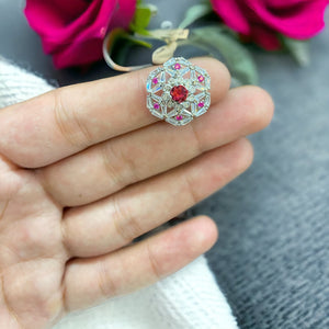 Red Stone Flower Cluster Ring in 925 Sterling Silver | Silveradda