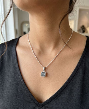 925 Sterling Silver Square Grey Pendant for Women |  Silveradda