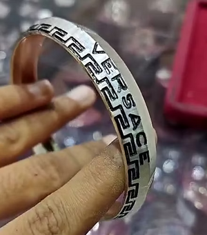 Black Rhodium Versace Engraving Silver Kada for Men | 925 Designer Kada by Silveradda
