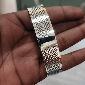 Black Rhodium Flat Circle Cut Silver Kada for Men | Fancy D12 Design by Silveradda