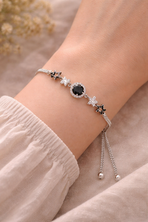 Black Stone Star Charm 925 Silver Bracelet for Women | Silveradda