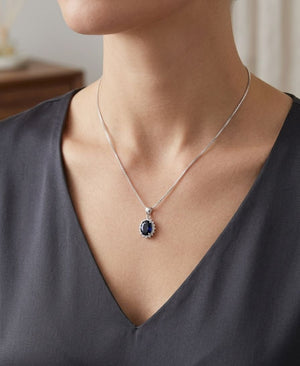 Blue Oval Silver Pendant for Women | 925 Sterling | Silveradda
