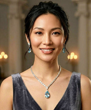 Blue Stone Silver Necklace Set for Women | Silveradda