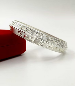 CNC design Customised Name Pure Silver V-Shape Kada for men 50 gm