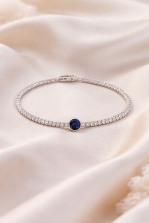 Minimal Blue Center Stone Tennis Bracelet for Women | Silveradda