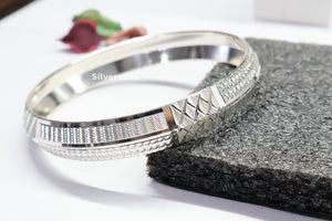 Diamond Cut Design Heavy 925 Silver Kada For Men Silveradda