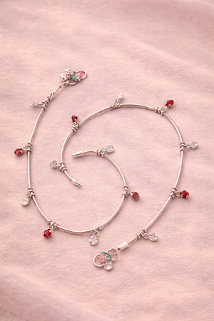 Elegant Red & Crystal Charm Silver Anklet for Women Silveradda