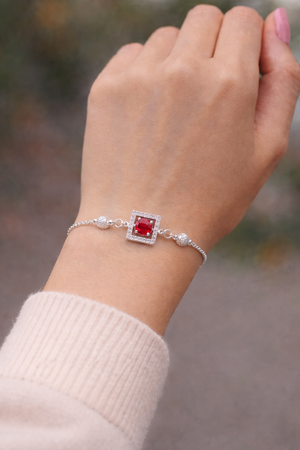 Elegant Red Gemstone Silver Bracelet | Silveradda