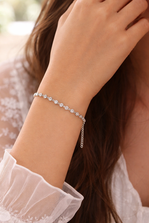 Elegant Round CZ Stone Tennis Bracelet | 925 Silver Adjustable Bracelet Silveradda
