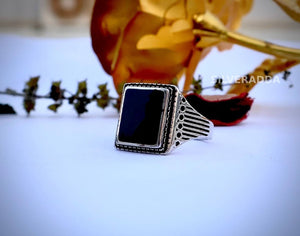 925 Silver Black Stone Square Ring for Men | Stylish Band – Silveradda