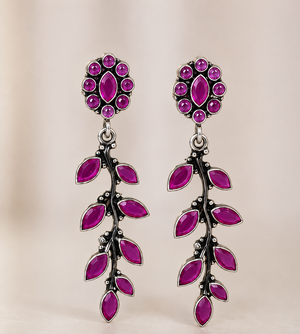 Elegant Silver Plated Purple Stone Leaf Drop Earrings – Women’s Fashion Jewelry