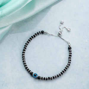 Silver Bracelet for Women – Evil Eye with Black Beads | Silveradda
