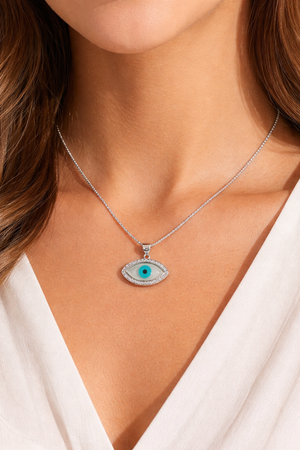 Evil Eye Silver Pendant for Women | Nazar Charm Jewelry | Silveradda