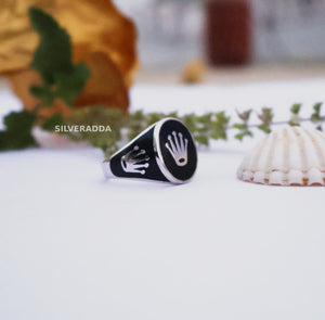 Exquisite Men's Silver Ring with Crown Logo Design | Silveradda