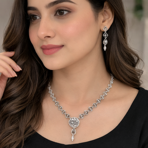 Filigree Silver Necklace Set with Dangle Earrings for Women | Silveradda