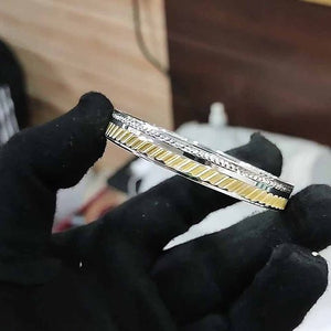 Flat Design Side Cut Gold Rodium Pure Silver Kada for Men 40 gm silveradda