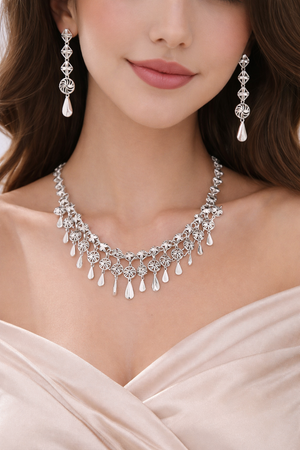 Floral Drop Silver Necklace Set for Women | Silveradda