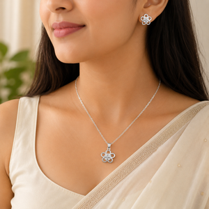 Flower Silver Necklace Set For Womens | 925 Silver Pendant Chain