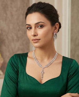 Graceful Floral Silver Necklace Set with Dangle Earrings | Silveradda
