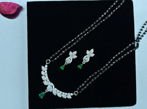 Green Stone Silver Magalsutra For Women | 925 Silver Mangalsutra Earring Set | Silveradda