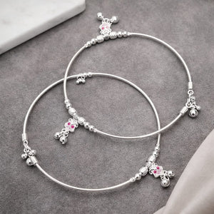 Silver Butterfly Anklet Pair with Pink Crystal Stones for Girls Silveradda