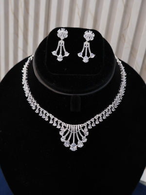 Silver Stone Necklace Set with Earrings | Bridal & Party Wear Jewellery Silveradda