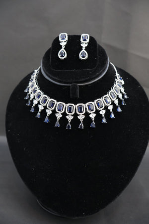 Blue Stone Necklace Set with Earrings for Bridal & Party Wear Silveradda