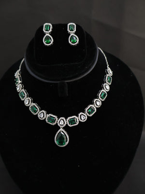 Green Stone Necklace Set with Earrings for Bridal & Party Wear | Silveradda
