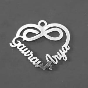 Infinity Heart Name Silver Pendant, Customised Two Name with Silver Chain