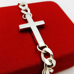 Jeses Cross Curb Silver Bracelet for men 40 gm silveradda