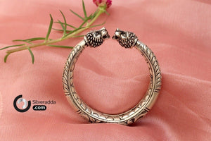 Sterling Silver Lion Face Kada – 925 Solid Custom Handmade Bangle | Silveradda