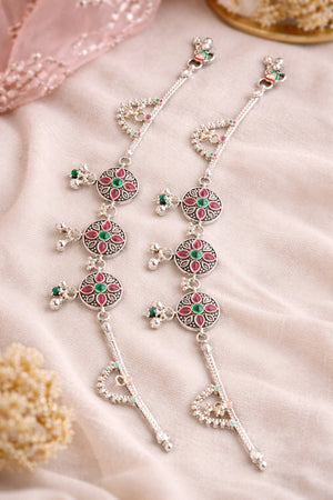 Traditional Multicolor Floral Silver Anklet for Women | Designer Payal | Silveradda