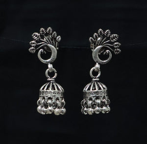 Peacock Design Silver Earrings | 925 Silver Jhumki Earrings By Silveradda