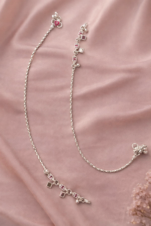Delicate Pink Gem Charm Silver Anklet for Women | Silveradda