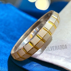 Punjabi Pure Silver Kada For Men | Golden Silver Kada | Silveradda