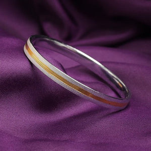 Pure Silver Kada For Men | Golden Line Design 925 Silver Kada | Silveradda