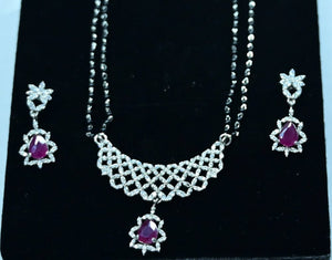 Pure Silver Magalsutra For Women | 925 Silver Diamond Mangalsutra Earring Set | Silveradda