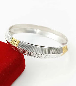 Rombus Cut Gold Radium Silver Kada for Men – Silveradda