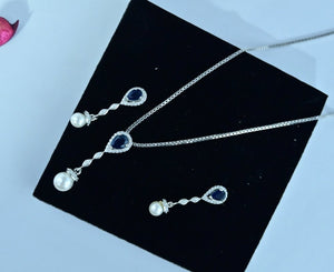 Sapphire Blue Stone Silver Necklace Set | Pure Silver Chain Pendant Set By Silveradda