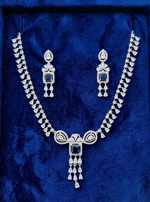 Silver Blue Stone Designer Necklace Set for Women | Silveradda