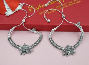 Silver Doli Payal | Adjustable Size Silver Anklet For Womens | Oxidised Silver Payal