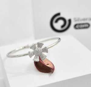 Silver Flower Design Kada For Womens | 925 Girlish Silver Kada Silveradda