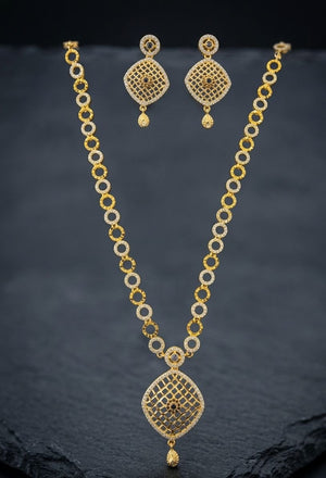Silver Gold-Plated Lattice Necklace Set with Matching Earrings | Silveradda