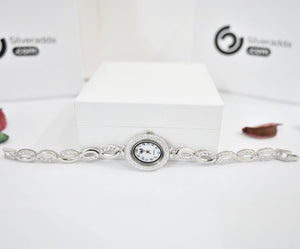 Silver White Diamond Oval Shape Watch For Womens | 925 Silver Women Watch